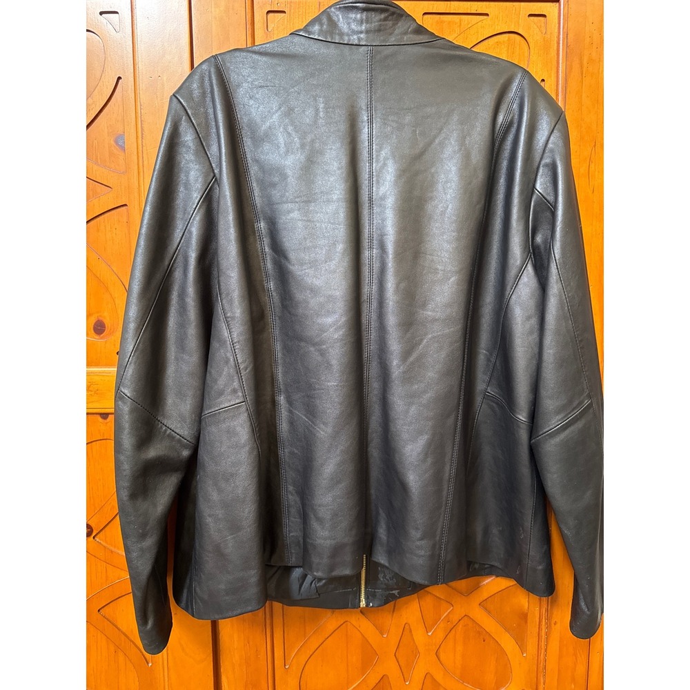 Cole Haan Womens 2X Black Genuine Lambskin Leather Zip Front Mock Neck Jacket - Picture 5 of 7